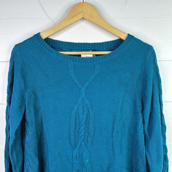 STYLE & CO. Teal Cable-Knit Scoop Neck Long Sleeve Tunic Sweater Top Size Small - Picture 5 of 9